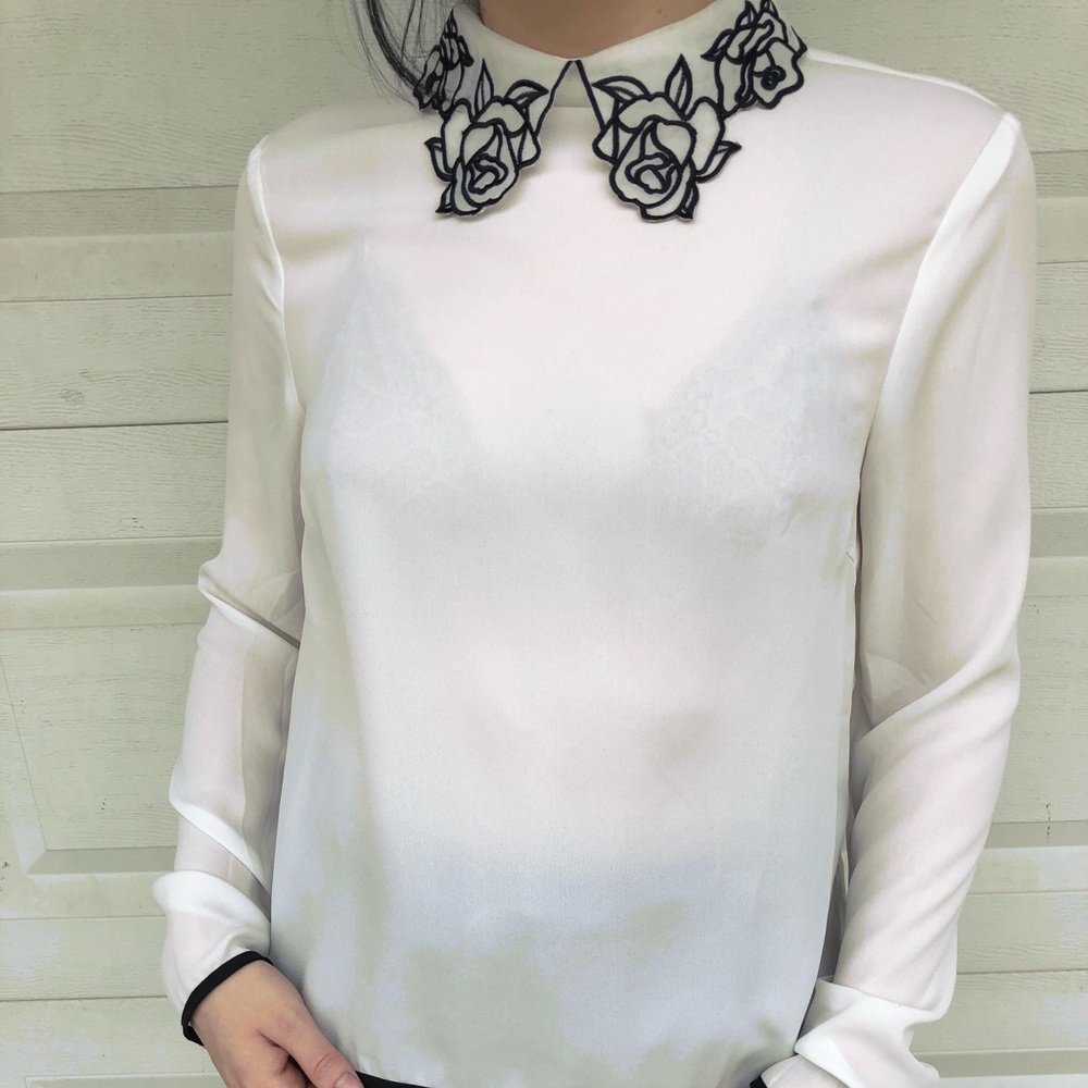Floral collar sheer top